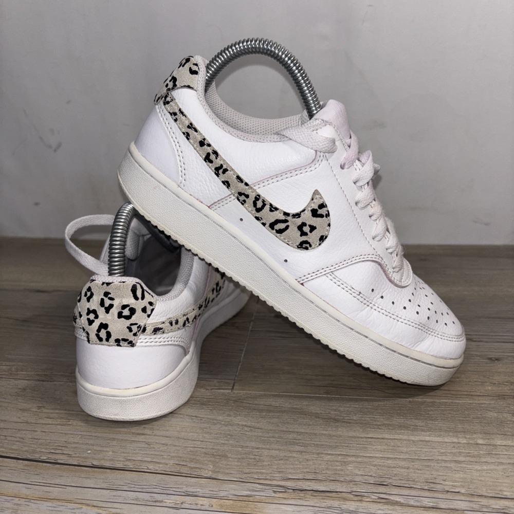 Nike Women's Court Vision Low Top Lace-Up Leopard Swoosh Sneakers PLEASE READ